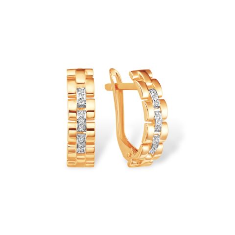 Серьги из красного золота 585 с фианитами, ср. вес 2,44г