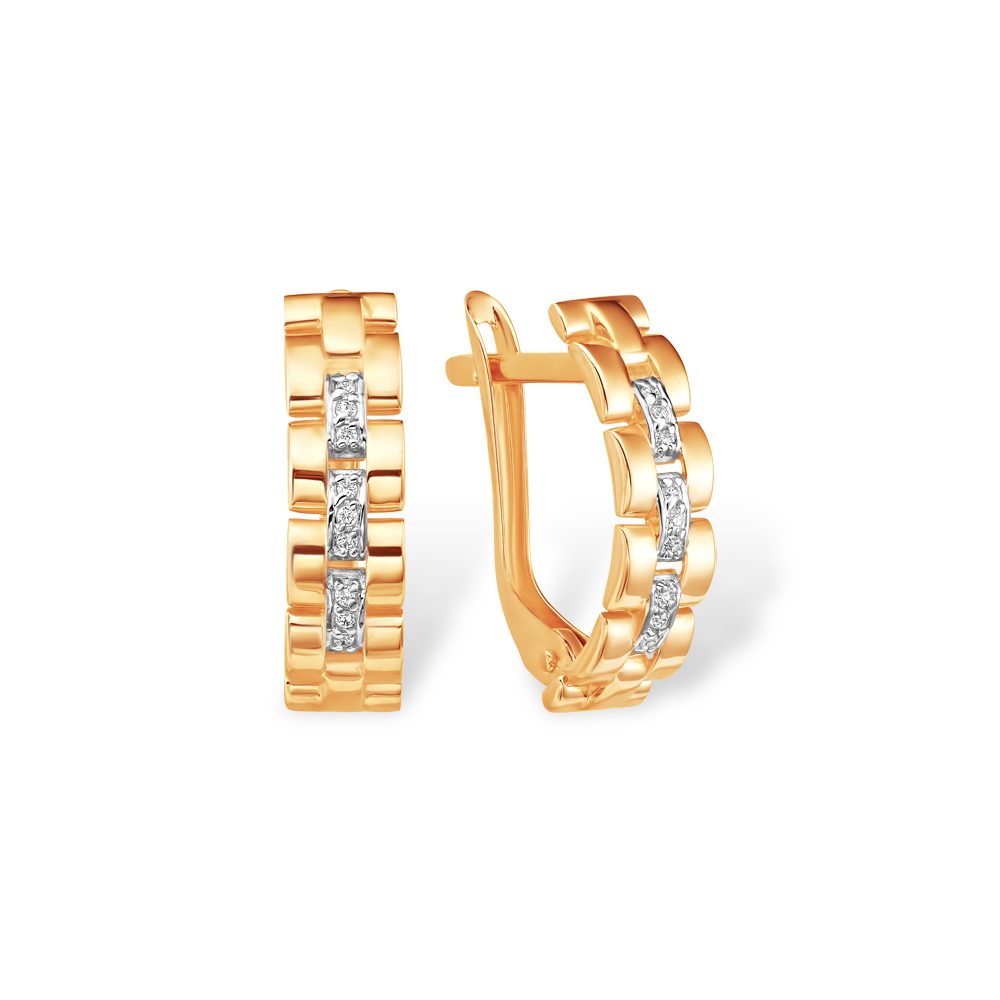 Серьги из красного золота 585 с фианитами, ср. вес 2,44г