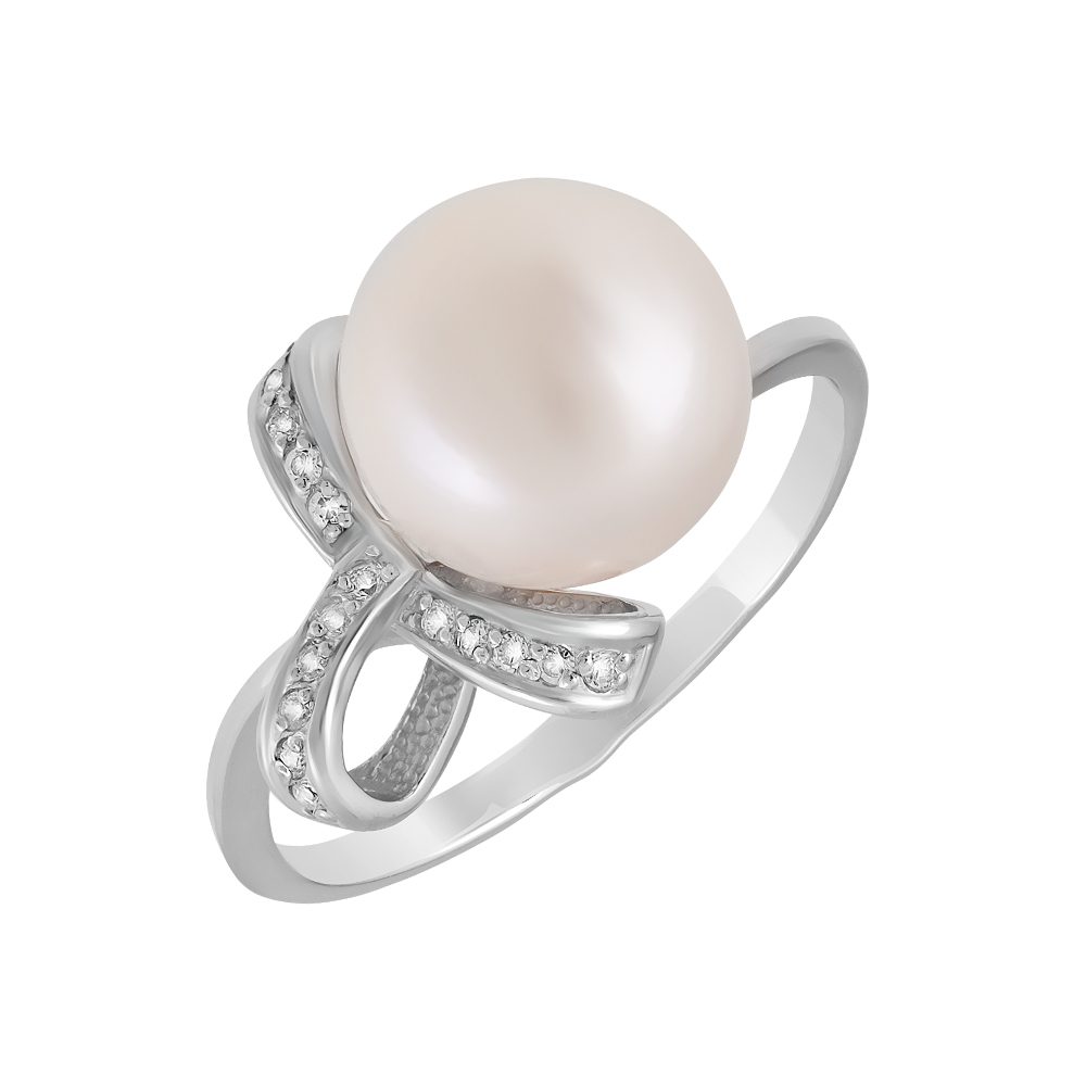 Кольцо из серебра 925 с жемчугом и фианитом, ср. вес 2,87г