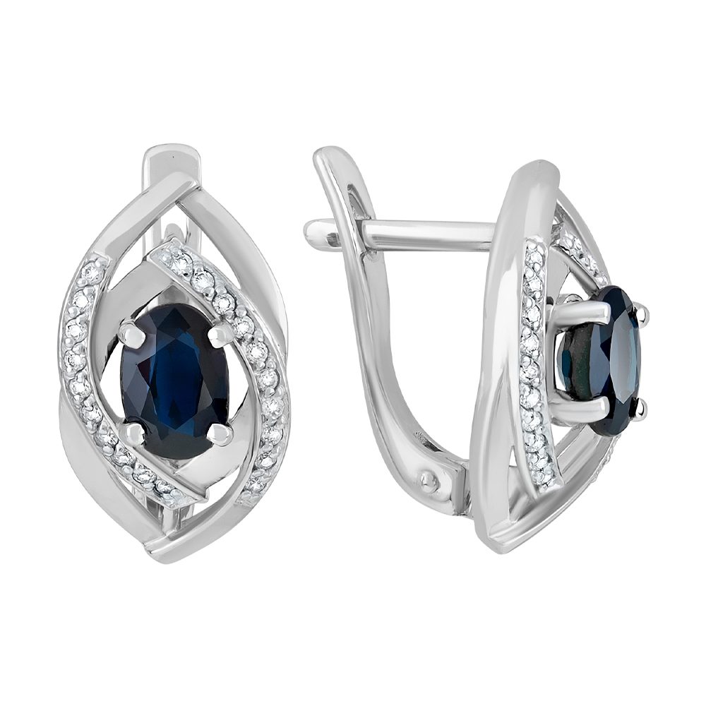 Серьги из белого золота 585 с сапфирами, ср. вес 3,56г
