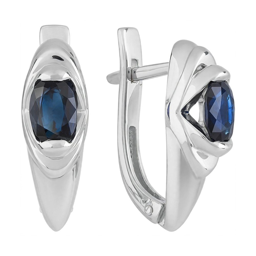 Серьги из белого золота 585 с сапфирами, ср. вес 3,57г