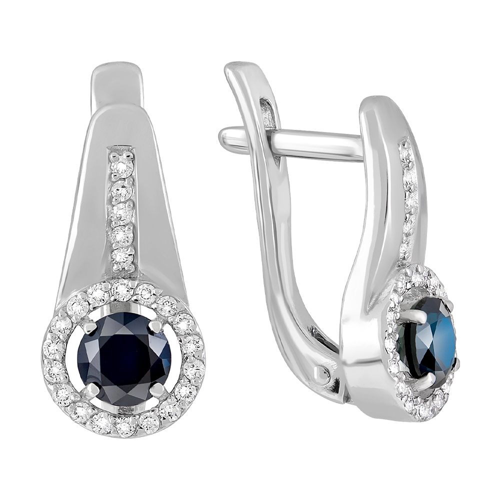 Серьги из белого золота 585 с сапфирами, ср. вес 2,61г