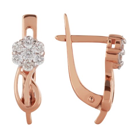 Серьги из красного золота 585 с бриллиантом, ср. вес 2,39г