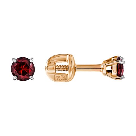 Серьги из красного золота 585 с гранатами, ср. вес 0,87г