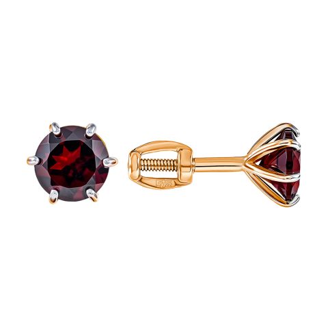 Серьги из красного золота 585 с гранатами, ср. вес 0,9г