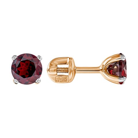 Серьги из красного золота 585 с гранатами, ср. вес 1,25г