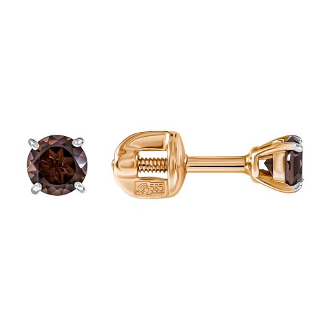 Серьги из красного золота 585 с раухтопазами, ср. вес 0,85г