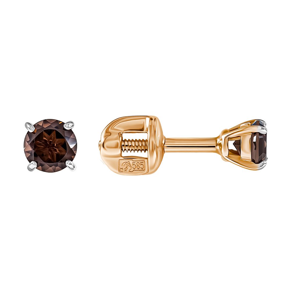 Серьги из красного золота 585 с раухтопазами, ср. вес 0,85г