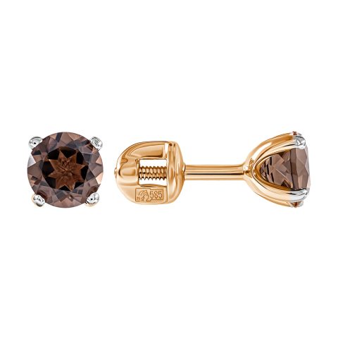 Серьги из красного золота 585 с раухтопазами, ср. вес 1,17г