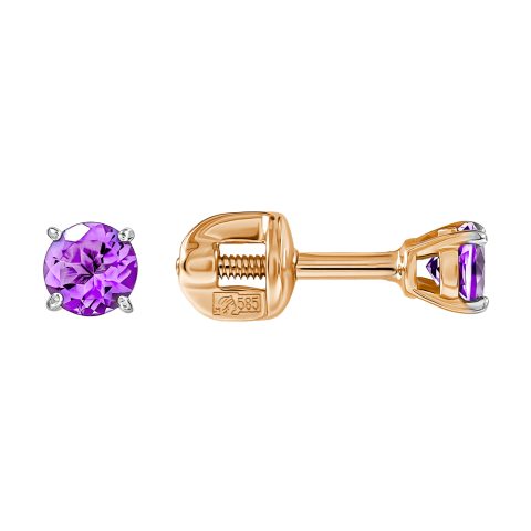 Серьги из красного золота 585 с аметистами, ср. вес 0,85г
