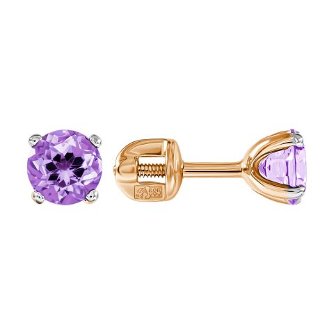 Серьги из красного золота 585 с аметистами, ср. вес 1,21г