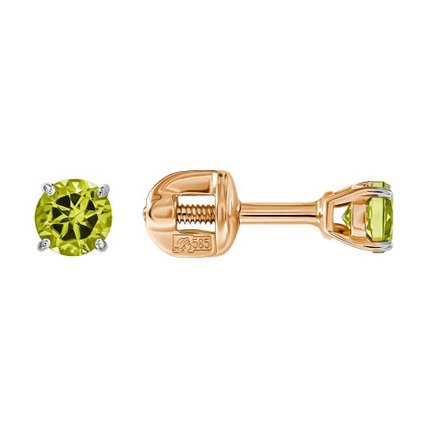 Серьги из красного золота 585 с хризолитами, ср. вес 0,87г