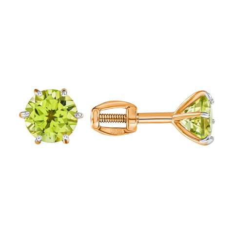 Серьги из красного золота 585 с хризолитами, ср. вес 0,88г