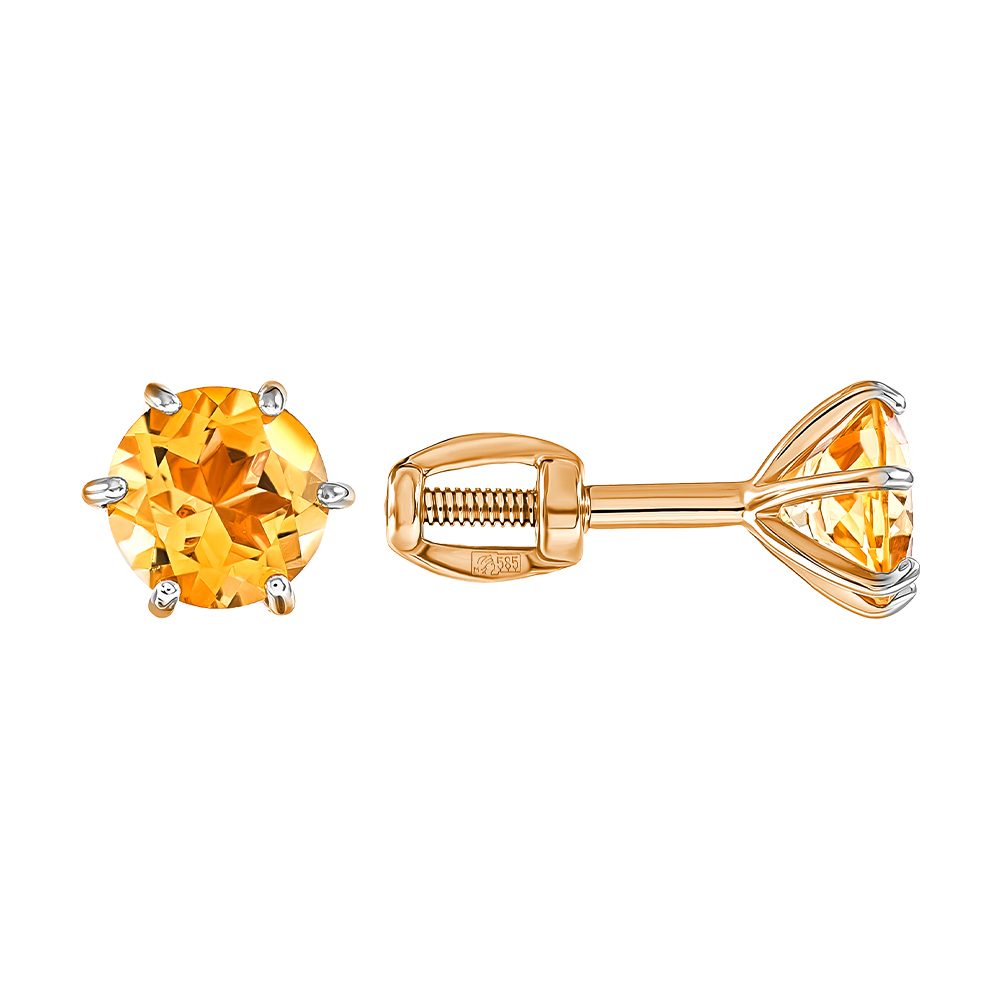 Серьги из красного золота 585 с цитринами, ср. вес 0,83г