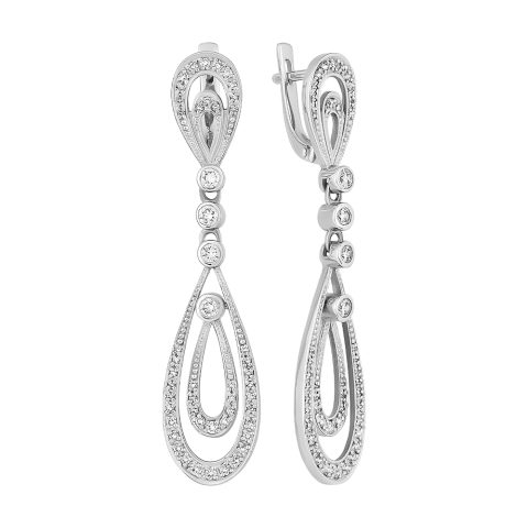Серьги из белого золота 585 с бриллиантом, ср. вес 8,25г