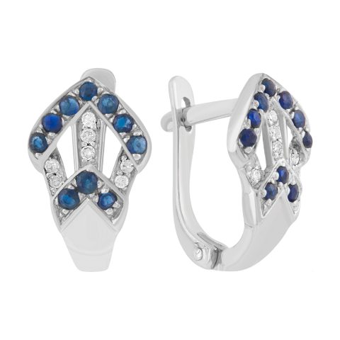 Серьги из белого золота 585 с бриллиантом и сапфиром, ср. вес 2,85г