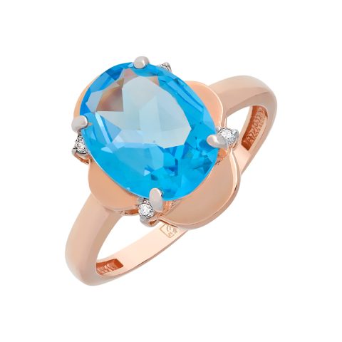 Кольцо из красного золота 585 с топазом и фианитом, ср. вес 2,88г