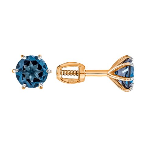 Серьги из красного золота 585 с лондон топазами (облагорож.), ср. вес 0,91г