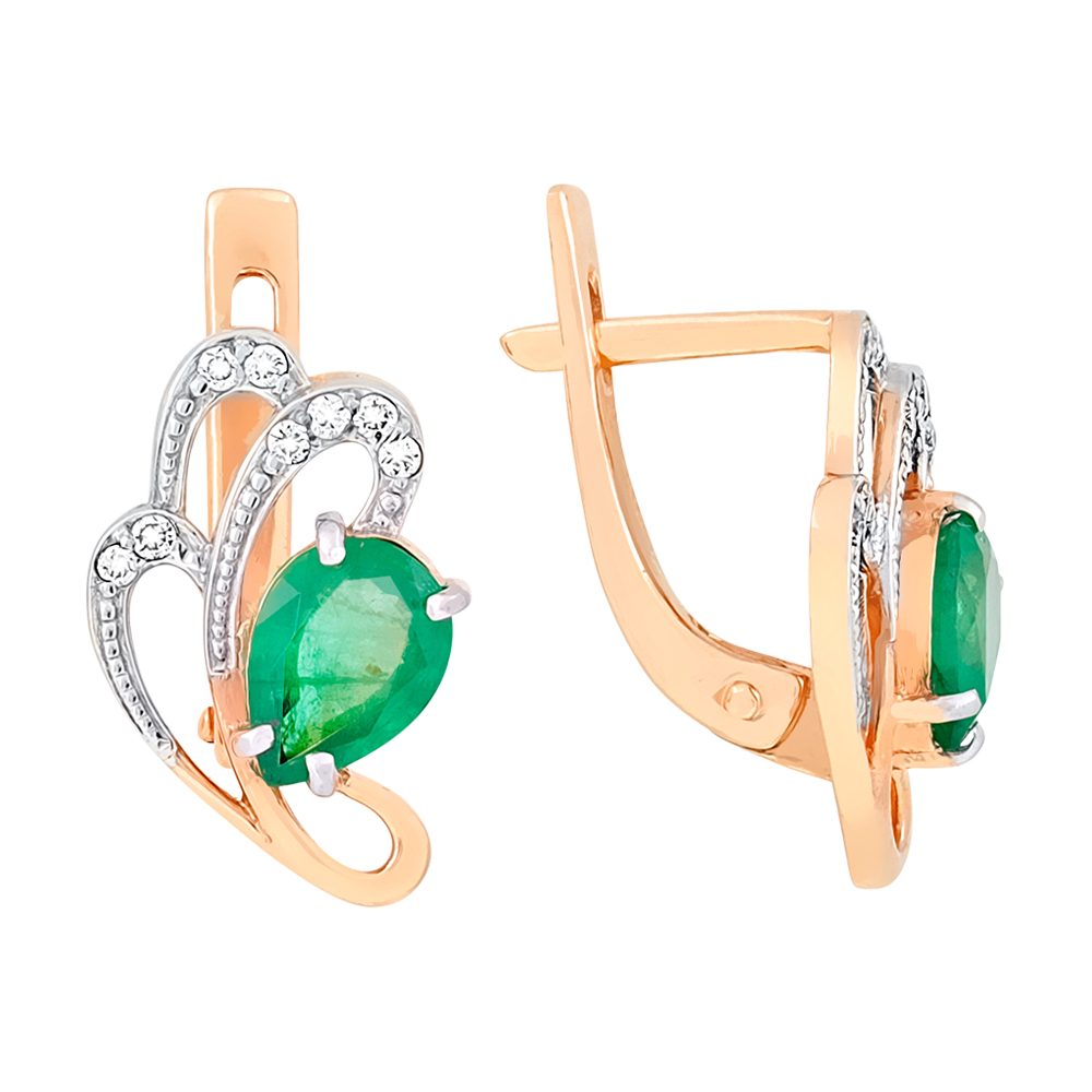 Серьги из красного золота 585 с изумрудами, ср. вес 3,25г
