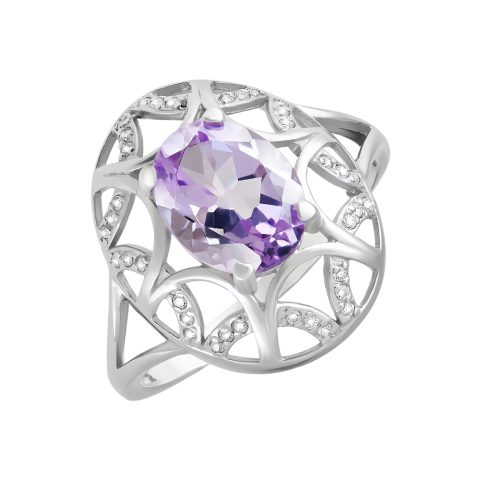 Кольцо из серебра 925 с аметистом и фианитом, ср. вес 2,35г