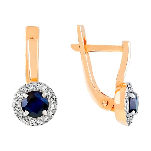 Серьги из красного золота 585 с бриллиантом и сапфиром, ср. вес 3,1г