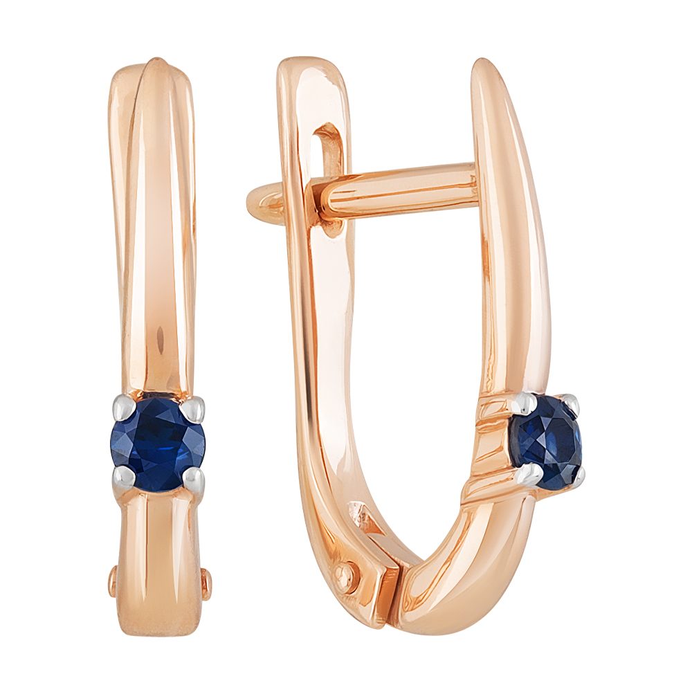 Серьги из красного золота 585 с сапфирами, ср. вес 1,86г