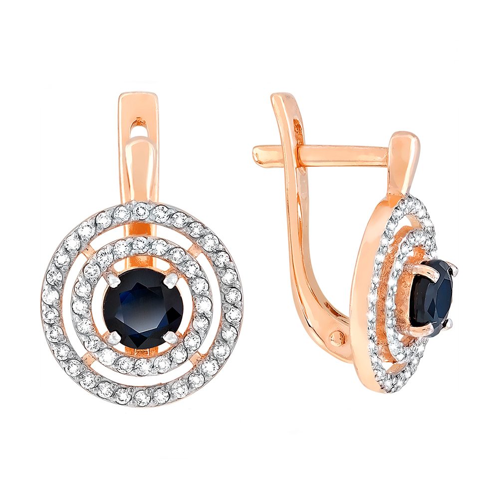 Серьги из красного золота 585 с сапфирами, ср. вес 3,05г