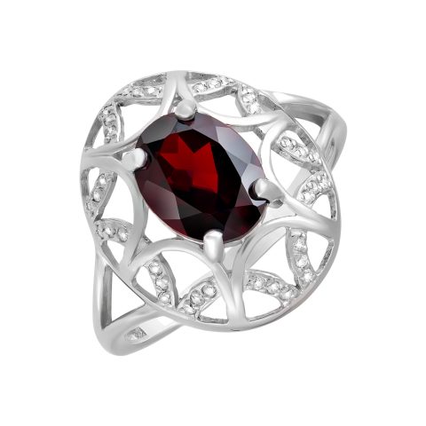 Кольцо из серебра 925 с гранатом и фианитом, ср. вес 2,38г