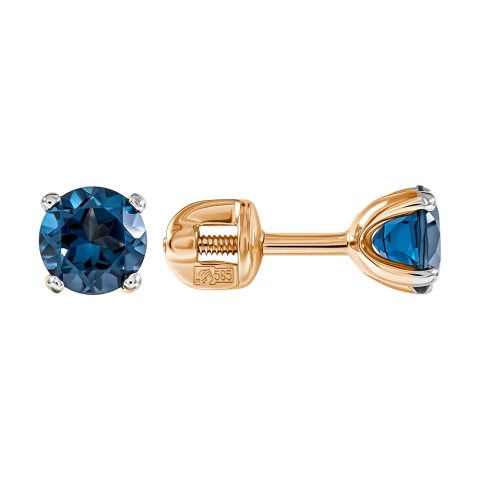 Серьги из красного золота 585 с лондон топазами (облагорож.), ср. вес 1,23г