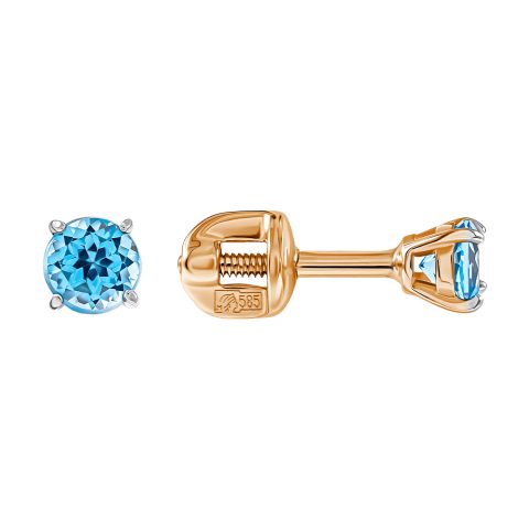 Серьги из красного золота 585 с топазами, ср. вес 0,85г