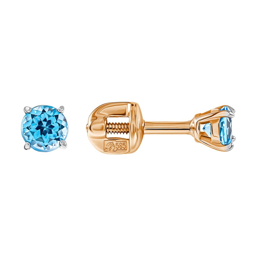 Серьги из красного золота 585 с топазами, ср. вес 0,85г