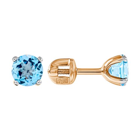 Серьги из красного золота 585 с топазами, ср. вес 1,24г