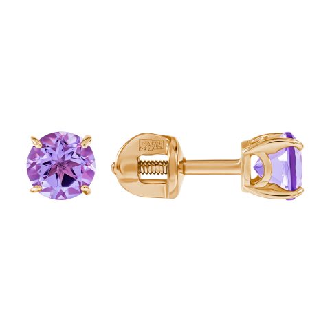 Серьги из красного золота 585 с аметистами, ср. вес 1,06г