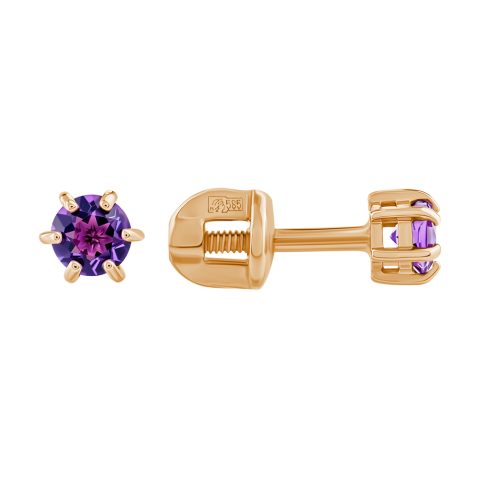 Серьги из красного золота 585 с аметистами, ср. вес 0,88г