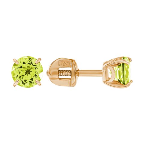 Серьги из красного золота 585 с хризолитами, ср. вес 1,1г
