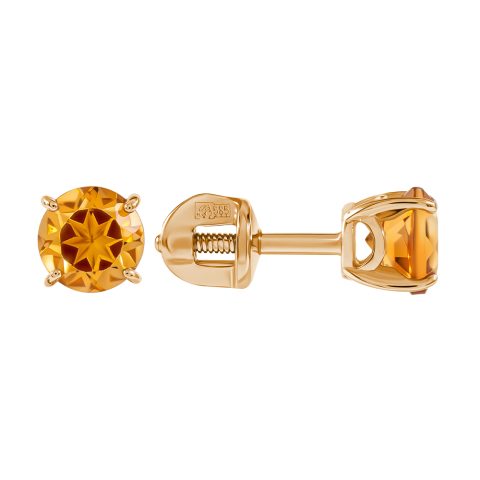 Серьги из красного золота 585 с цитринами, ср. вес 1,05г