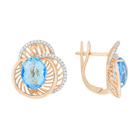 Серьги из красного золота 500 с бриллиантом и топазом, ср. вес 6,94г