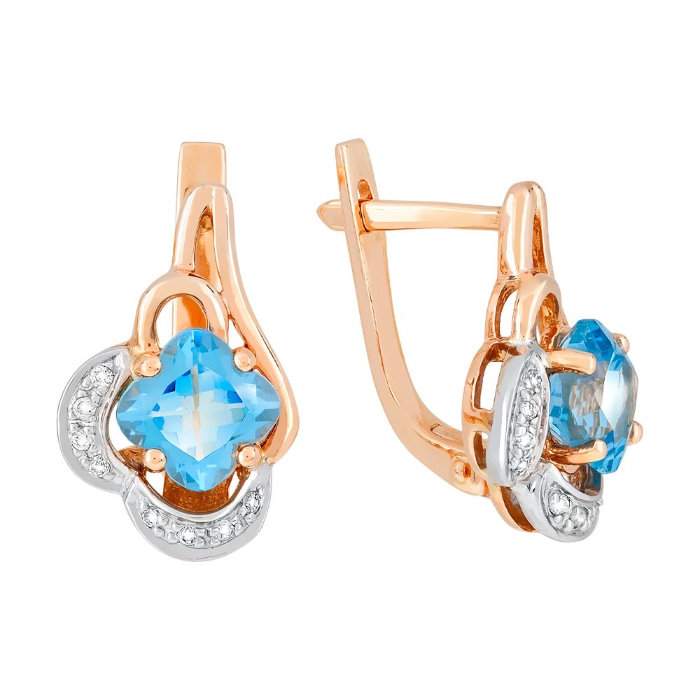 Серьги из красного золота 585 с топазами, ср. вес 4,44г
