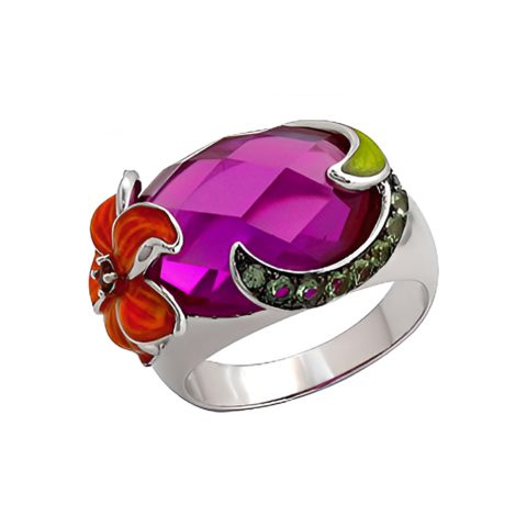 Кольцо из серебра 925 с имитацией шпинели, корунда и фианитом