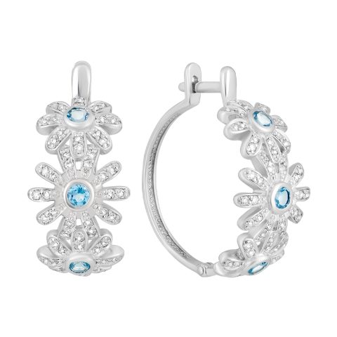 Серьги из серебра 925 с топазом и фианитом, ср. вес 5,23г