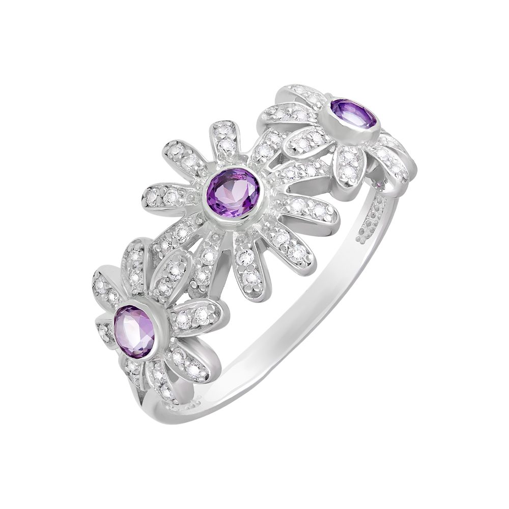 Кольцо из серебра 925 с аметистом и фианитом, ср. вес 2,41г