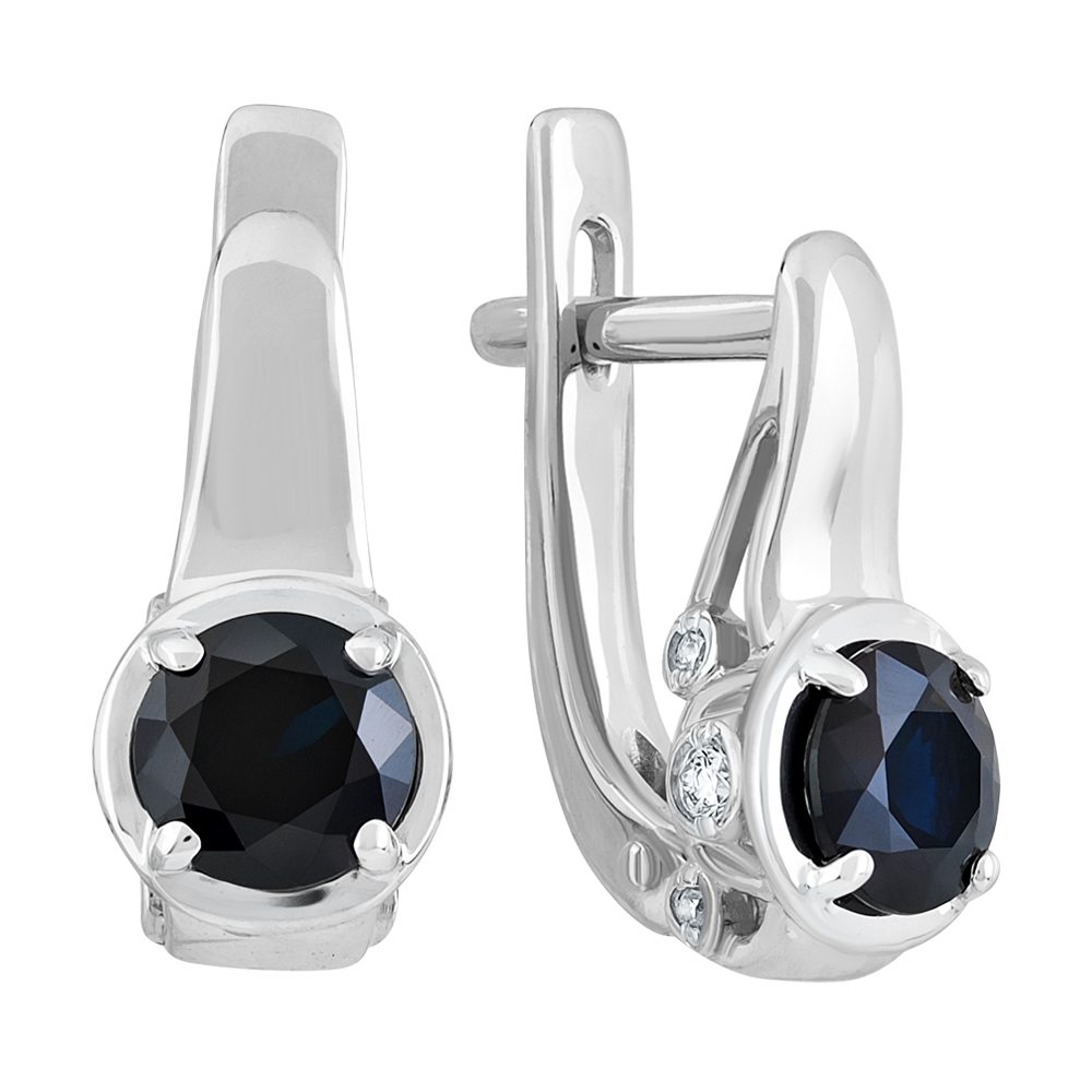 Серьги из белого золота 585 с сапфирами, ср. вес 3,09г