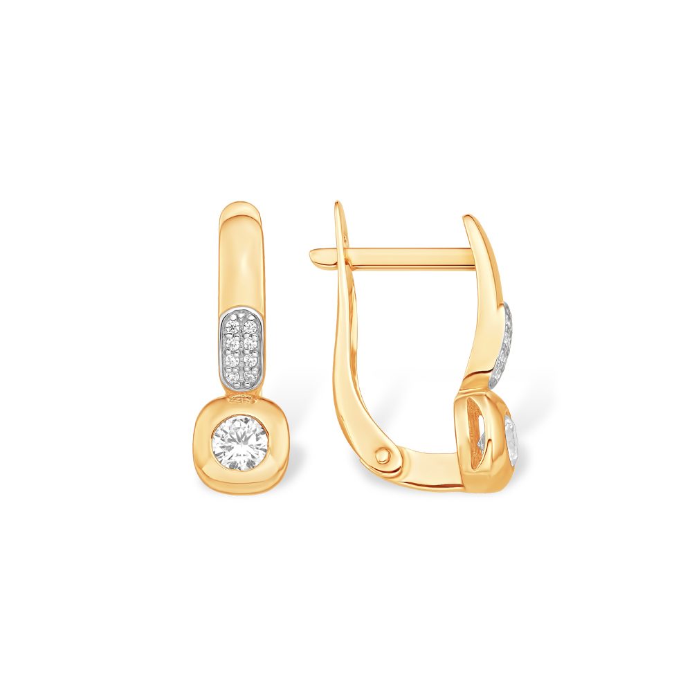 Серьги из красного золота 585 с фианитами, ср. вес 2,44г