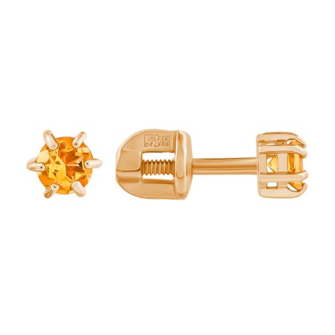 Серьги из красного золота 585 с цитринами, ср. вес 0,88г