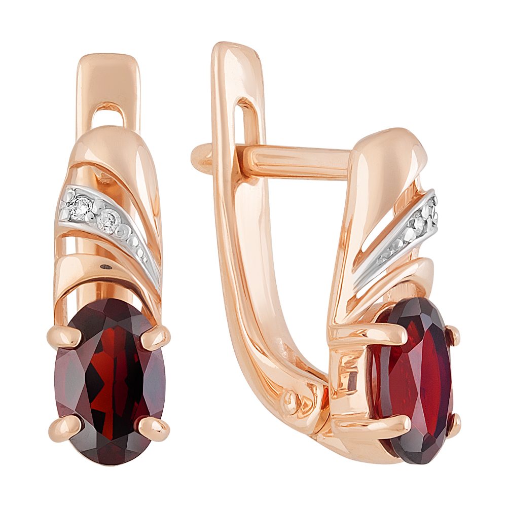 Серьги из красного золота 585 с гранатами, ср. вес 2,59г
