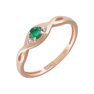 Кольцо из красного золота 585 с изумрудом, ср. вес 1,33г