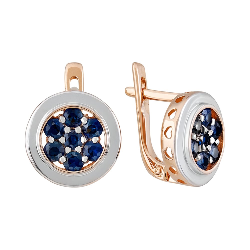 Серьги из красного золота 585 с сапфирами, ср. вес 4,12г