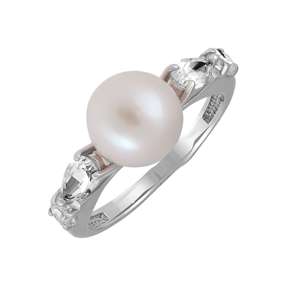Кольцо из серебра 925 с жемчугом и фианитом, ср. вес 2,59г