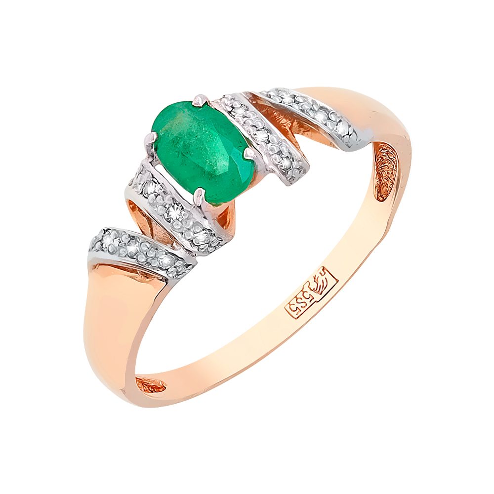 Кольцо из красного золота 585 с изумрудом, ср. вес 1,95г