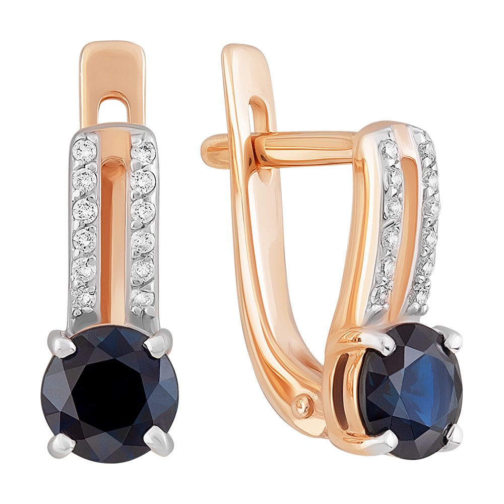 Серьги из красного золота 585 с сапфирами, ср. вес 2,55г